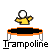 Pixelated yellow figure with white head on black trampoline with orange border, performing jumping motion