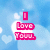 Pixelated icon with pink text 'I Love You' on white banner against blue sky background with white clouds.