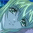 Pixelated static image of a character's face with green hair and blue background elements, rendered in low-resolution 256x256 pixels.