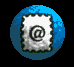 A circular blue icon with a white textured shape containing a spiral symbol, displayed against a black background in the first frame and gray in subsequent frames.