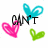 Animated icon with three hearts and a butterfly, displaying sequential text changes from 'CAN'T' to 'TOUCH' to 'THIS' over white background.