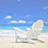 Pixelated beach scene with white lounge chair on sand, blue sky with clouds, turquoise water, and text 'summer' and '08' on colored