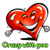 Red heart-shaped character with smiling face, arms, and legs in various poses, green text below reads 'Crazy with you' on white background.