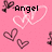 Pixelated pink background with multiple heart shapes and the word 'Angel' in black text.