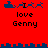 Red background with blue pixel art icons and text reading 'love Genny' in two , showing animation changes between frames