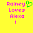 Yellow background with pink pixelated text reading "Rainey Loves Alexa !" and a green heart symbol next to the name.