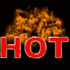Red text 'HOTHOT' repeated across three with orange smoke-like effects on black background, one partially obscured by gray rectangle