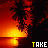 four showing a sunset over water with silhouetted trees, each displaying different text in yellow and white