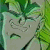 Four identical pixelated frames of a green and white cartoon character with closed eyes and a smiling mouth, set against a green leafy background.