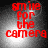 Red text reading 'smile for the camera' on a grayscale gradient background with four distinct pixelated variations.