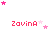 Pixelated red text 'Zavina' with pink and light pink stars scattered around on a white background, showing animation changes in star positions.