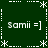 Green background with white pixelated text and symbols arranged in a pattern