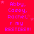 A static image with a bright red background displaying repeated text in purple pixelated font, surrounded by small pink stars.