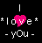 Static pixel art icon with black background displaying text and a heart symbol in white, pink, and purple pixels.