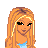 Pixel art buddy icon featuring a cartoon girl with long blonde hair and blue top surrounded by repeated text "have fun" in light blue, with additional text "girls just wanna" at the top right, all on white background with small star symbols.