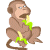 Pixelated monkey icon with brown fur, green accents on limbs and chest, open mouth showing teeth, sitting pose against white background.