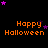 Black background with orange 'Happy Halloween' text and purple star shapes scattered across the scene.