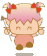 Pixelated character with pink hair and red bows, wearing a pink dress and brown shoes, shown in four sequential poses against gray background.