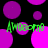 Animated pattern of purple and magenta circles on black background with green text reading 'AWESOME' in two