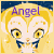 Animated icon of a cartoon character with large yellow eyes, golden hair, and blue accents under the chin, set against a starry background.