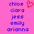 A static image with a bright pink background displays blue pixelated text names and one red heart symbol.