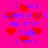 A static image with a bright pink background, red heart shapes, and blue text reading "I love someone i am not tellin u who" repeated in a pattern