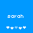 Blue background with white pixelated text 'sarah' and five star-like symbols below, where the third symbol changes from light blue to white between frames.
