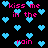 Pixelated text and blue hearts on black background with animated heart movement.