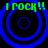 Four blue concentric circles with green text "I ROCK!!" on a black background, arranged in a