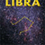 Static pixelated icon featuring yellow text "LIBRA" above a stylized zodiac symbol on a dark purple gradient background with subtle pink and blue hues.