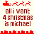 Red pixel art displays Santa's sleigh with reindeer above text reading 'all i want 4 christmas is michael' on a light background, with visible animation changes in the reindeer and border.