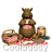 Animated 48x48 pixel icon of a brown bear mascot sitting at a picnic with baskets and jars on a checkered cloth, displayed across eight frames in a contact sheet layout.