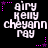 Pixelated text 'airy Kelly cheyann ray' in white with purple stars on black background, animated star effects.