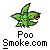 Green four-leaf clover icon with orange circular eyes and white mouth, labeled 'Poo Smoke.com' below, on gray background.