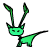 Green pixelated creature with two long antennae, small eyes, and a tail on white background.