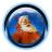 Circular icon with dark blue border showing Santa Claus in red coat against blue background.