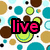 Pixelated icon with colorful circles on white background, displaying pink text 'live', 'laugh', and 'love' in sequence.