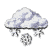Static pixel art of a cloud with rain and snow, rendered in grayscale tones on a solid gray background.