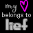 A static contact sheet showing two frames of a pixelated animated buddy icon with text and heart symbols on black background.