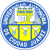Circular blue and white pixelated icon with yellow shield and castle-like structure, featuring three blue-tinted windows and a central tower.