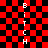 Red and black checkered background with vertical white text reading "Bitch" on both sides, featuring a central pixelated distortion effect.