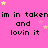 Pink background with yellow stars and repeated black text reading 'im in takemin in takemin in takemin in taken and lovin it' across three
