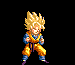 Pixel art character in golden martial arts uniform with blue accents, shown across five sequential poses against black background.