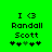 Green background displays pixelated text 'I <3 Randall Scott' with four symbols below, two black and one green in the center.
