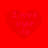 Four red heart-shaped icons arranged in a , each containing text and a symbol on a solid red background