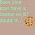 A static image shows light green text on a pink background with three identical chocolate chip cookies.