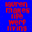 Red pixelated text on blue background arranged in vertical with repeated phrases