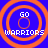 Four identical pixelated icons arranged in a , each featuring orange concentric circles on blue background with "GO WARRIORS" text