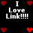 Black background with white text "I Love Link!!!!!" and red pixel hearts arranged in a pattern