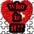 Red heart-shaped puzzle with beige cross in center; black text boxes display "who is it??" on left, no text on right.